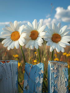 蓝天下美丽的小雏菊摄影配图