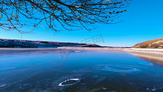 60帧北方冬天结冰的湖面唯美实拍