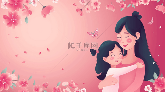 粉色母亲节花朵花束母女的背景1