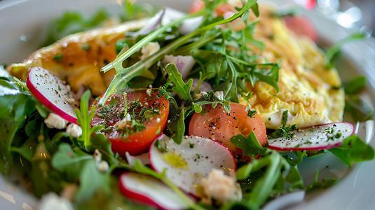 美食煎蛋蔬菜沙拉立体描绘摄影照片简洁