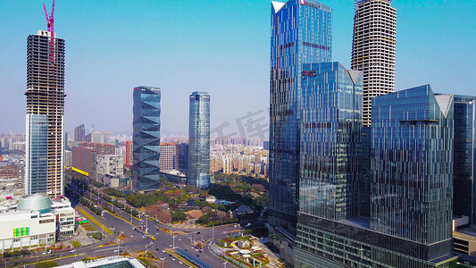 南京绒花摄影照片_航拍南京河西CBD金融商务中心大厦