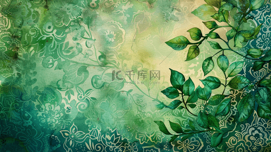 手绘叶子树叶背景图片_手绘绿植植物自然叶子装饰背景4