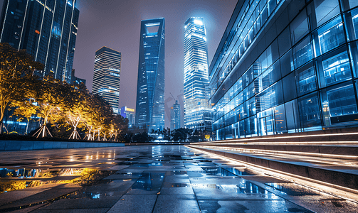 建筑灯光摄影照片_上海陆家嘴金融区城市夜景灯光