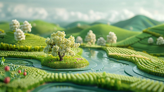 自然风光3D模型立体描绘摄影照片人文