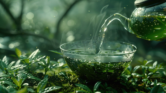 叶片摄影照片_绿色茶叶浸泡的摄影8摄影图