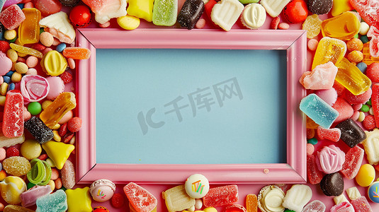 糖果彩虹糖相框摆拍立体描绘摄影照片特色