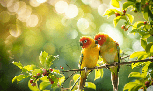 绿色飞鸟摄影照片_相思鸟友谊