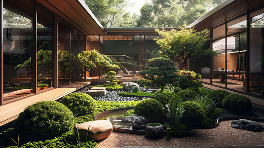 现代建筑庭院风景摄影照片简单