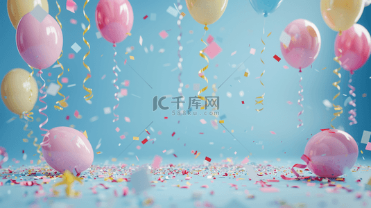 彩色节日背景背景图片_彩色气球彩带节日聚会的背景5