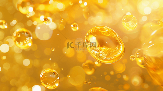 金色素材图片背景图片_医美金色气泡分子水珠透明光亮背景素材