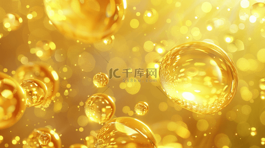 金色素材图片背景图片_医美金色气泡分子水珠透明光亮背景