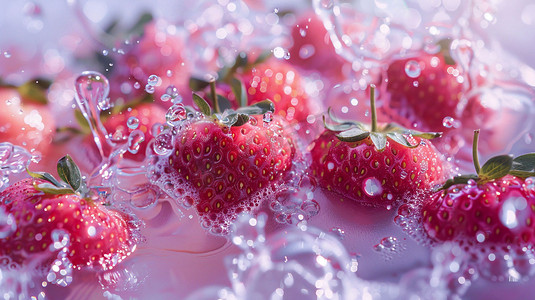 3d新鲜草莓水分立体描绘摄影照片