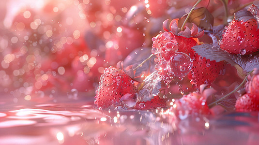 数字艺术新鲜草莓水分立体描绘摄影照片
