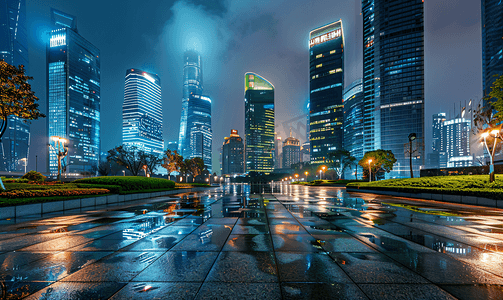 上海陆家嘴金融区城市夜景灯光