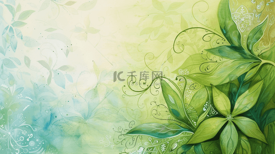 手绘绿植背景图片_手绘绿植植物自然叶子装饰背景10