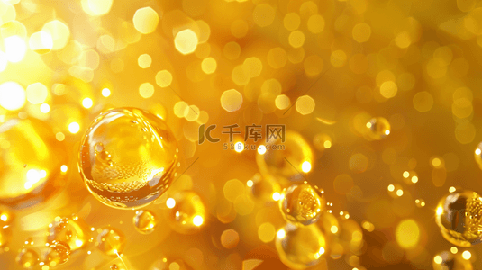 黄色光芒背景图片_医美金色气泡分子水珠透明光亮背景