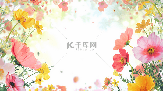 彩色触笔背景图片_白色简约彩色花朵花卉花丛的背景15