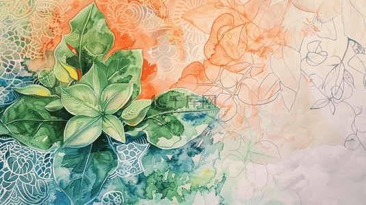 手绘植物叶片背景图片_手绘绿植植物自然叶子装饰背景18