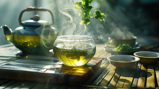 绿色茶叶浸泡的摄影4高清摄影图