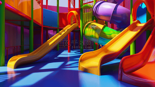 投影滑梯背景图片_户外游乐场里彩色滑梯的背景7