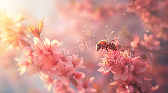 数字艺术花朵蜜蜂采蜜立体描绘摄影照片