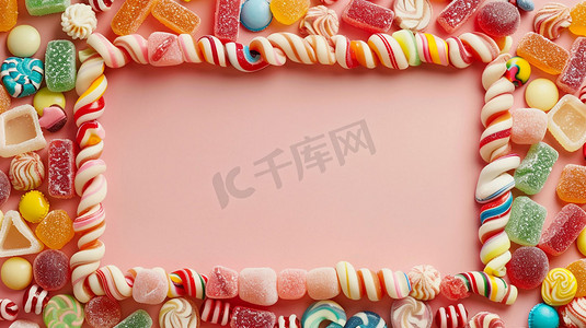 糖果彩虹糖相框摆拍立体描绘摄影照片简洁