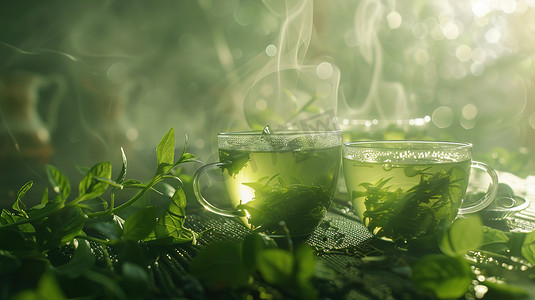 绿色茶叶浸泡的摄影6照片