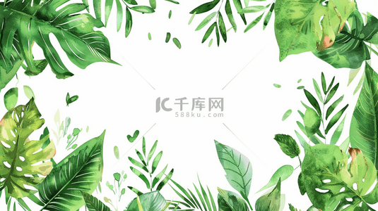 绿叶小植物背景图片_彩色手绘植物装饰边框背景9