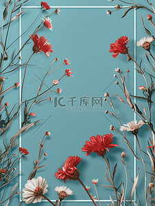 简约蓝色清新花朵背景图片_蓝色简约清新花朵花束的背景9