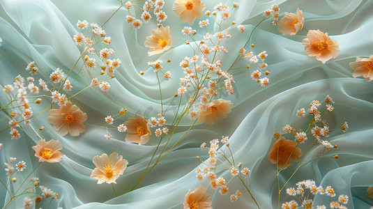 丝绸丝巾鲜花立体描绘摄影照片3d