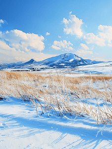 绿地白云摄影照片_一望无际的雪山草原