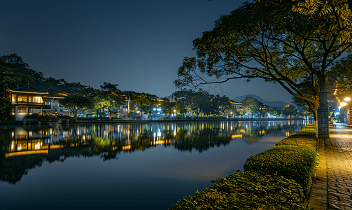 浙江湖州南浔古镇的夜色美景