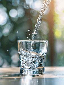 透明杯子装冰块摄影照片_杯子的纯净水