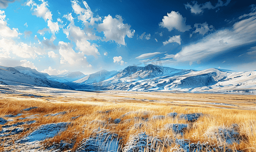 一望无际摄影照片_一望无际的雪山草原