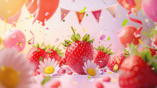 惊喜背景图片_彩色粉色唯美草莓气球场地的背景14