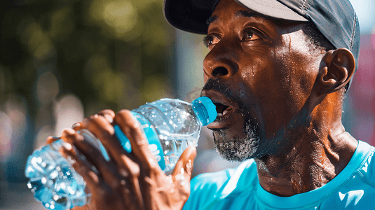 疲惫运动摄影照片_一个运动的男子正在喝水