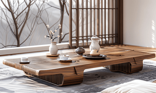 中式古典风摄影照片_功夫茶茶桌新中式风格