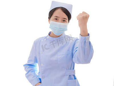 护士做出加油手势高清摄影图