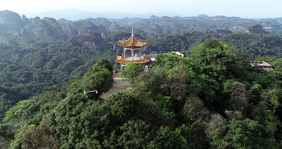 风景摄影照片_广东韶关丹霞山航拍山顶凉亭风景实拍