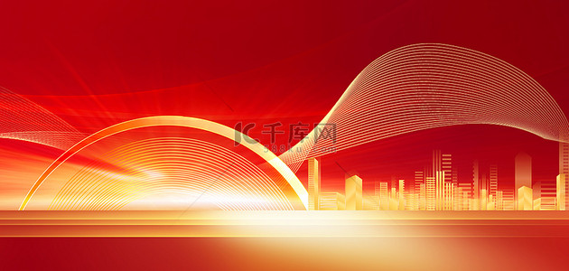红金背景图片_党建建筑线条红色简约背景