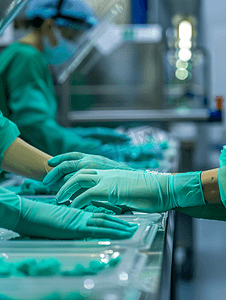 疫情防控蓝色摄影照片_2020年2月医用一次性手套工厂加急生产