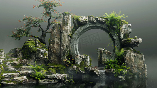 园林景观拱门模型立体描绘摄影照片图片
