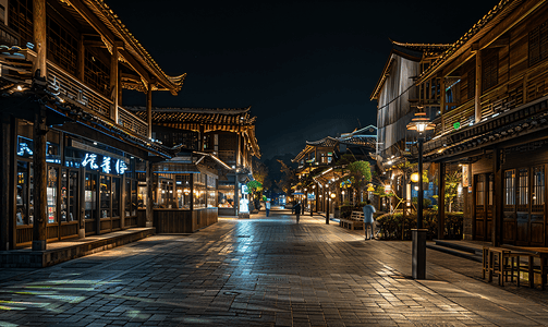 浙江湖州南浔古镇的夜色美景