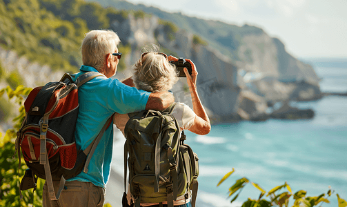 重阳节老人摄影照片_老年夫妇旅游拍照