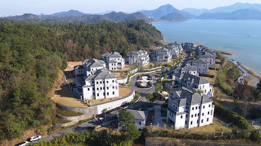 壮观航拍杭州青山湖别墅风光建筑群旅游宣传