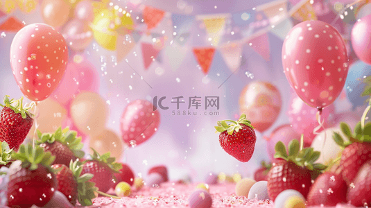 彩色粉色唯美草莓气球场地的背景10