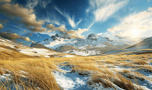 草场图片摄影照片_一望无际的雪山草原