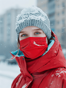 戴口罩测温摄影照片_疫情防护被测量体温的都市女性