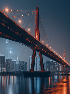 海边夜空摄影照片_跨海大桥城市夜景