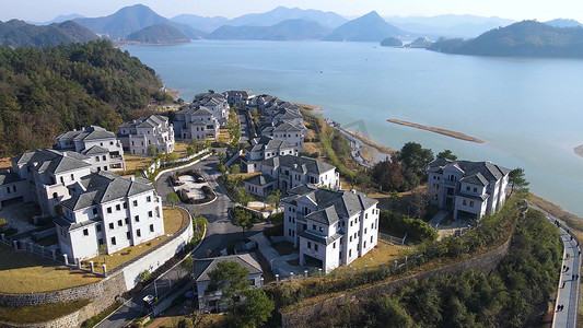 壮观航拍杭州青山湖别墅风光建筑群旅游宣传
